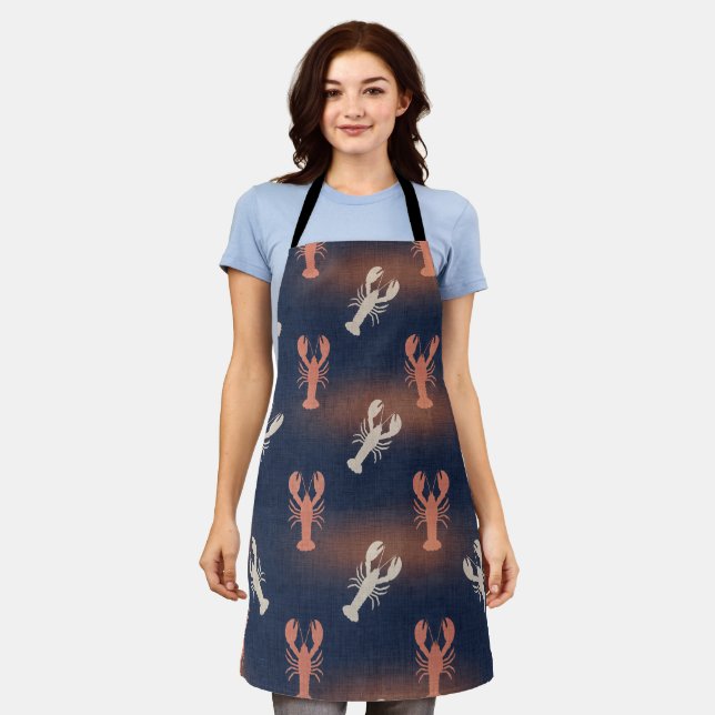 Coastal Lobster Pattern – Nautical Seafood Summer  Apron (Worn)