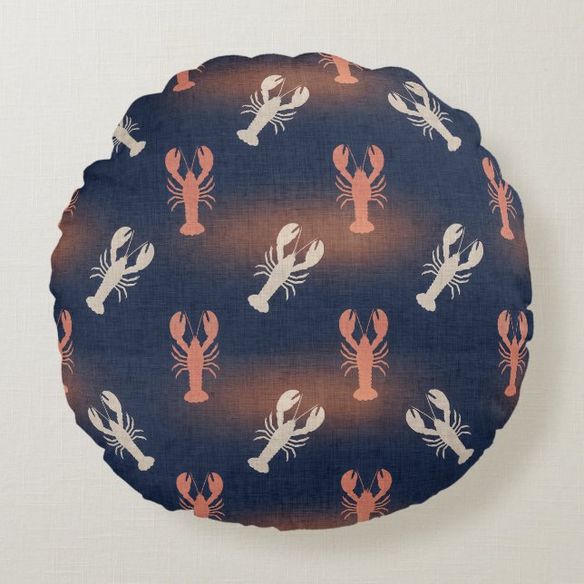 Coastal Lobster Pattern – Nautical Seafood Summer  Round Cushion (Front)