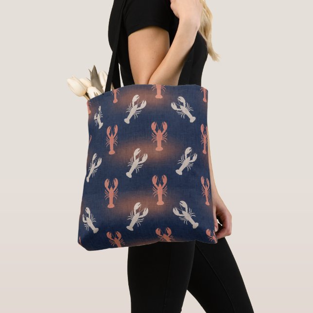 Coastal Lobster Pattern – Nautical Seafood Summer  Tote Bag (Close Up)