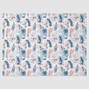 Coastal Lobster Seafood Blue Peach Nautical Tissue Paper