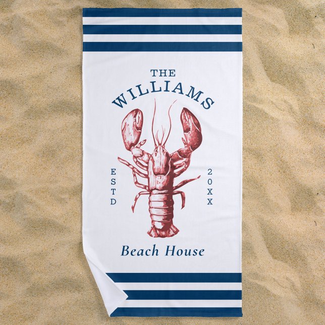 Coastal Lobster Seaside Beach House  Beach Towel (Creator Uploaded)