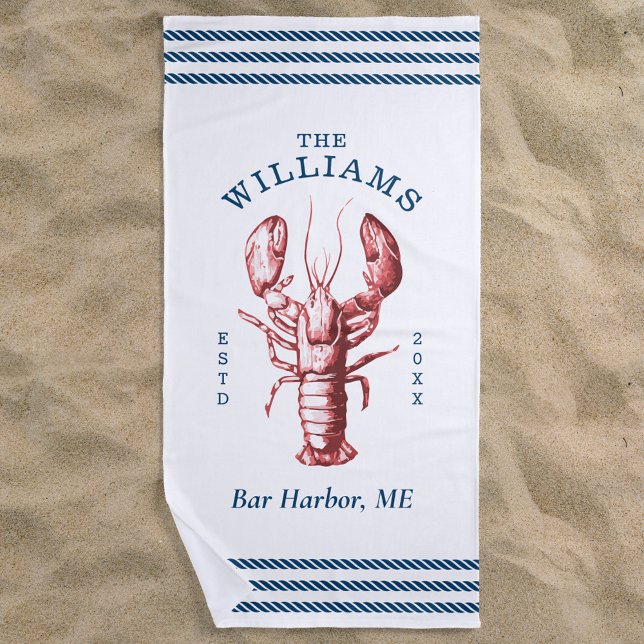 Coastal Lobster Seaside Family Vacation Beach Towel (Creator Uploaded)