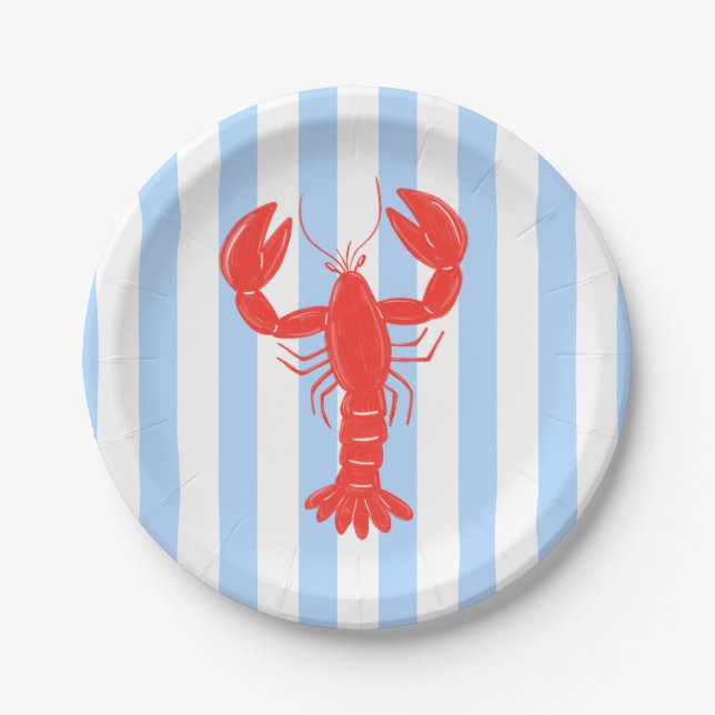 Coastal Lobster Summer Nautical Invitation Paper Plate (Front)