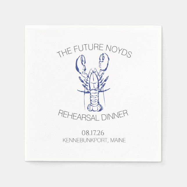 Coastal Lobster Wedding Rehearsal Dinner Sticker Napkin (Front)