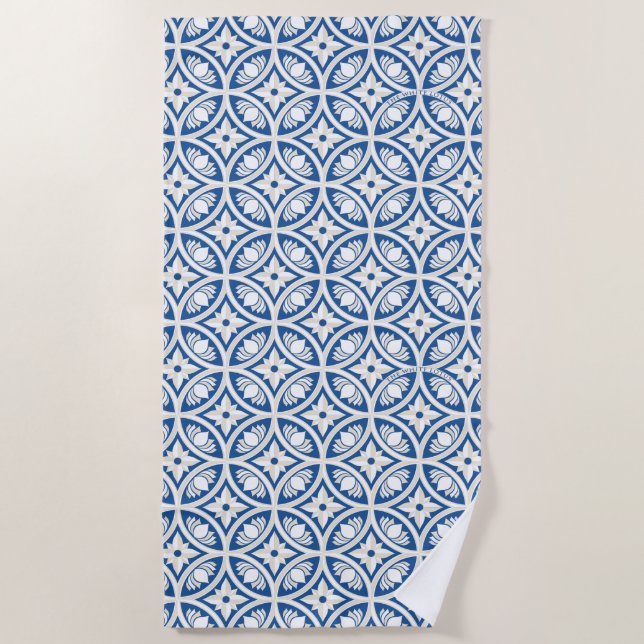 Coastal Lotus Tile Pattern - The White Lotus Beach Towel (Front)