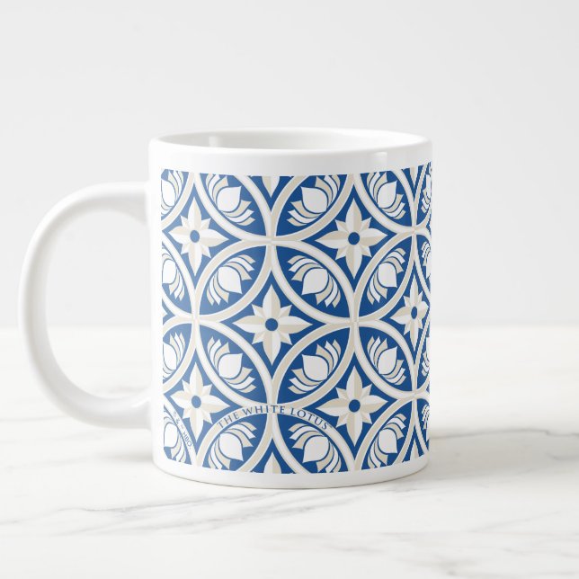 Coastal Lotus Tile Pattern - The White Lotus Large Coffee Mug (Left)