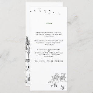 Coastal Love Sandy Beach Minimal Line Art Wedding Menu