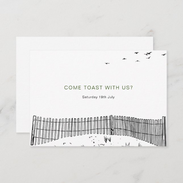 Coastal Love Sandy Beach Minimal Line Art Wedding RSVP Card (Front/Back)