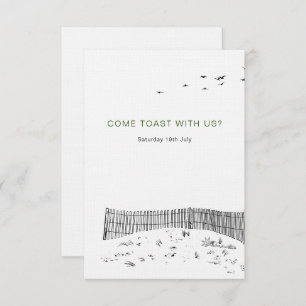 Coastal Love Sandy Beach Minimal Line Art Wedding RSVP Card