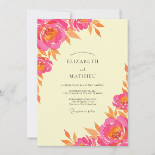 Coastal Magenta Orange Peony Wedding Invitation