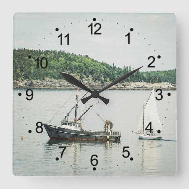 Coastal Maine Bar Harbour Boats  Square Wall Clock (Front)