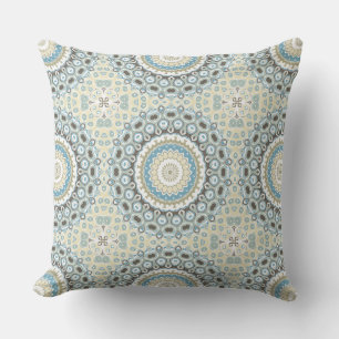 Coastal Mandala in Sand, Blue, and Driftwood Tones Cushion