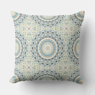 Coastal Mandala in Sand, Blue, and Driftwood Tones Cushion