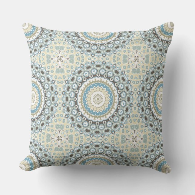 Coastal Mandala in Sand, Blue, and Driftwood Tones Cushion (Front)