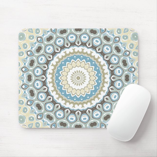 Coastal Mandala in Sand, Blue, and Driftwood Tones Mouse Mat (With Mouse)