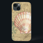 Coastal Map Collage iPhone 13 Case<br><div class="desc">There's nothing quite like this map of the sea life. This translucent collection of these seashells will go great on any products. It gives a vintage feel to the image and captures the sea life underwater. It includes a stripe pink and white seashell and a sepia coloured conch shell.</div>