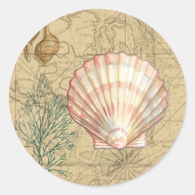 Coastal Map Collage Classic Round Sticker (Front)
