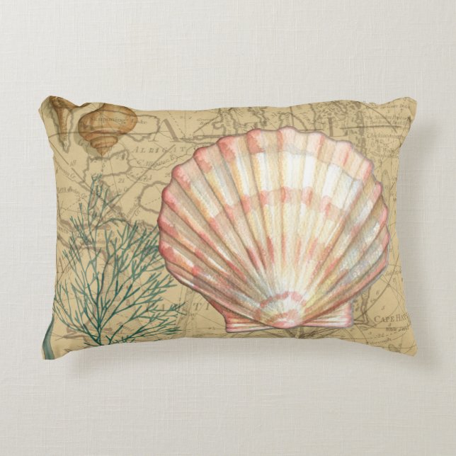 Coastal Map Collage Decorative Cushion (Front)