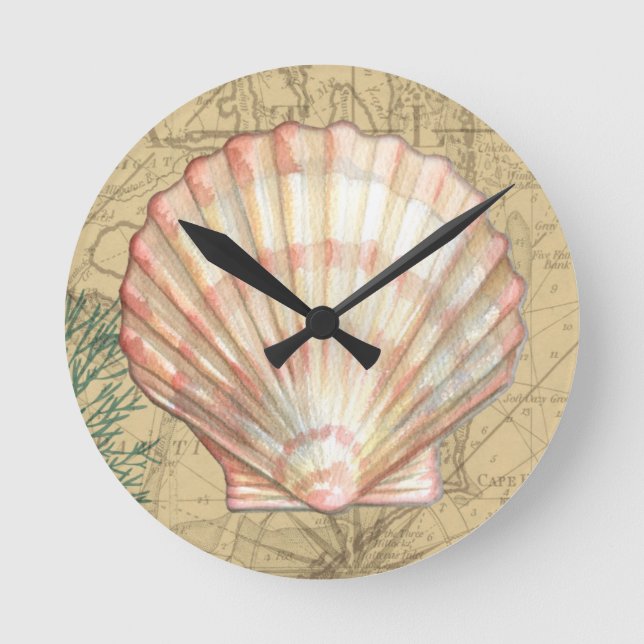 Coastal Map Collage Round Clock (Front)