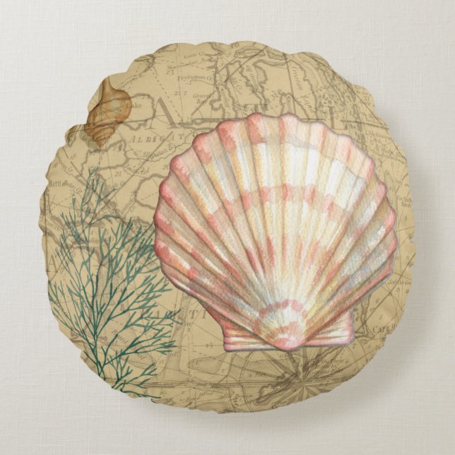 Coastal Map Collage Round Cushion (Front)