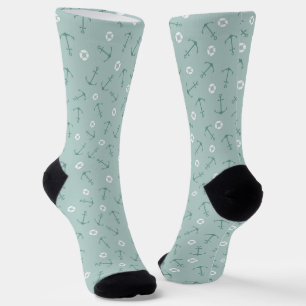 Coastal Marine Anchor Pattern on Soft Aqua Seafoam Socks