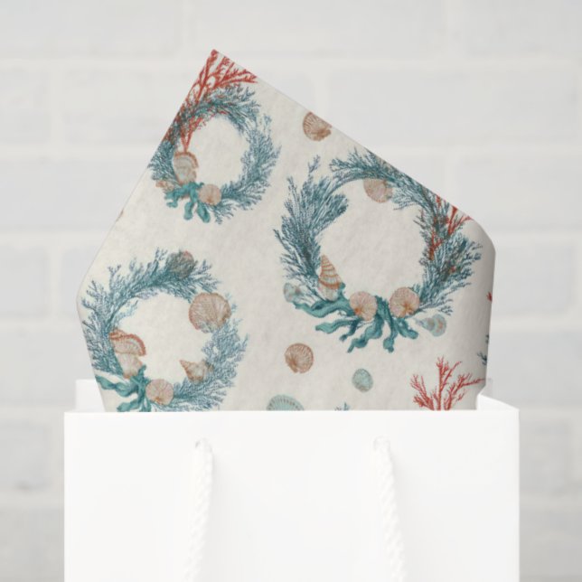 Coastal Marine Vintage Christmas Wreath Pattern Tissue Paper (Gift Bag)