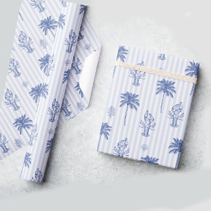 Coastal Maritime Blue Striped Pattern Wrapping Paper