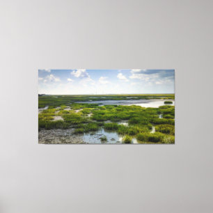 Coastal Marshland with Distant Bridge Canvas Print