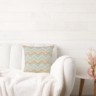 Coastal Maze Watercolor Aqua & Terracotta Cushion