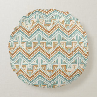 Coastal Maze Watercolor Aqua & Terracotta Round Cushion