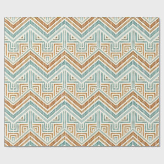 Coastal Maze Watercolor Aqua & Terracotta Wrapping Paper