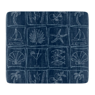 Coastal Mediterranean Faux Tile Nautical Navy Cutting Board