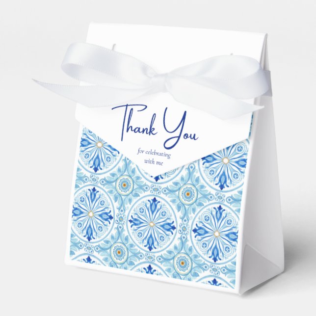 Coastal Mediterranean Tile Bridal Shower Thank You Favour Box (Front Side)