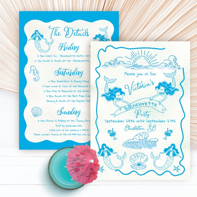 Coastal Mermaid Bachelorette Beach Weekend Invitation (Creator Uploaded)
