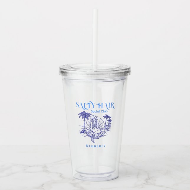 Coastal Mermaid Cowgirl Blue Summer Party Acrylic Tumbler (Front)