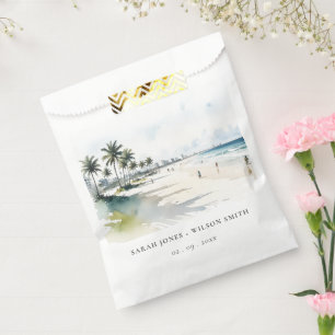 Coastal Miami Beach Palm Tree Watercolor Wedding Favour Bags