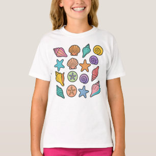 Coastal Minimal Beach Colourful Pastel Seashells T-Shirt