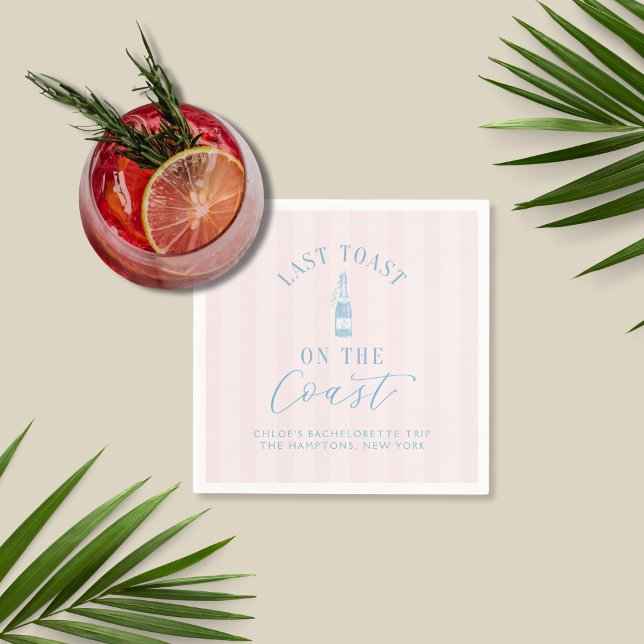 Coastal Modern Bachelorette Party Paper Napkins (Last Toast on the Coast Cocktail Napkin | Custom bachelorette supplies for coastal celebrations!)
