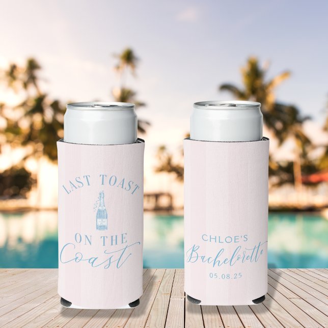 Coastal Modern Bachelorette Slim Can Cooler (Last Toast on the Coast drink koozie | Perfect for beachside bachelorette sips and sunset cheers!)
