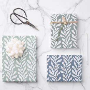 Coastal Modern Organic Seaweed Blue and Sage Green Wrapping Paper Sheet