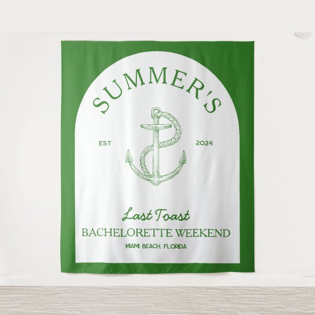 Coastal Modern Tropical Green Boho Bachelorette Tapestry (Front)