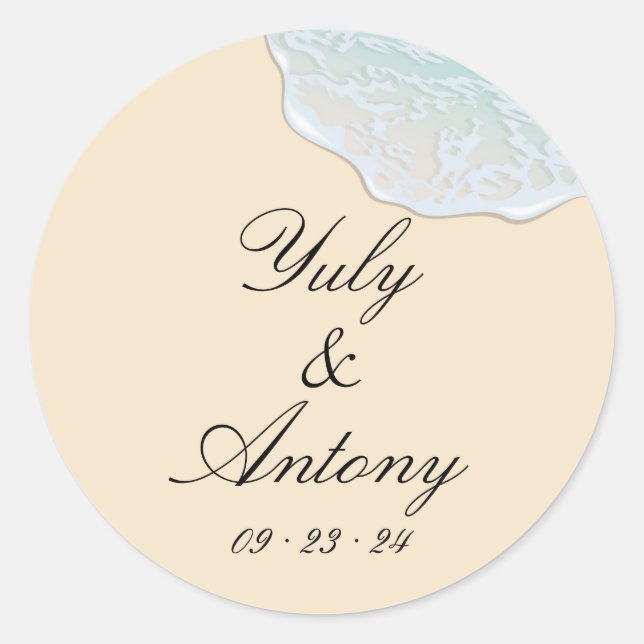 Coastal Modern Wedding Beach Round Stickers Set (Front)