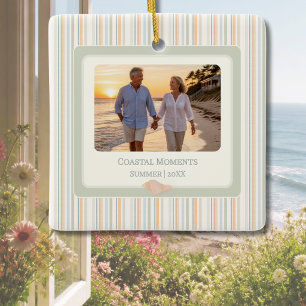 Coastal Moments Stripes & Seashells Ceramic Ornament