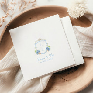 Coastal Monogram Crest Wedding Napkin