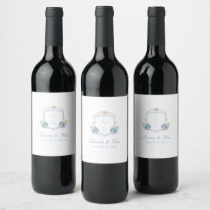 Coastal Monogram Crest Wedding Wine Label
