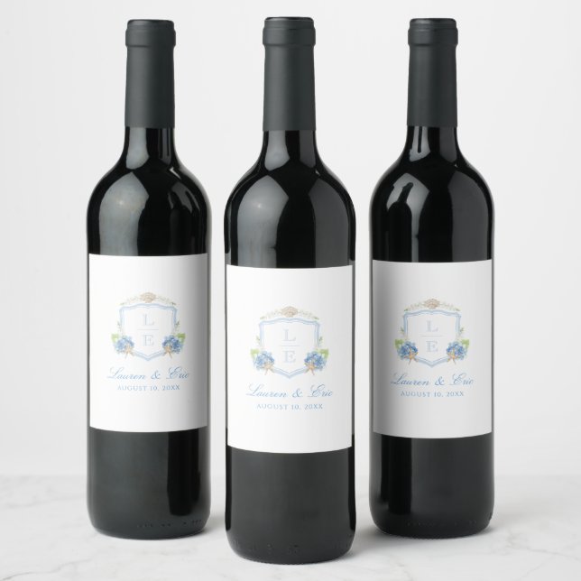 Coastal Monogram Crest Wedding Wine Label (Bottles)