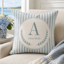 Coastal Monogram Laurel Heirloom Ticking Stripes
