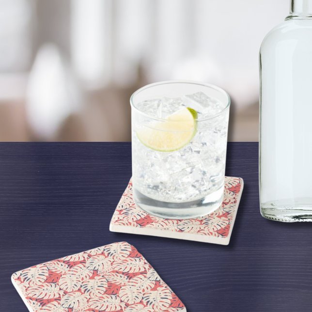 Coastal Monstera Leaf Patterned Stone Coaster (Creator Uploaded)