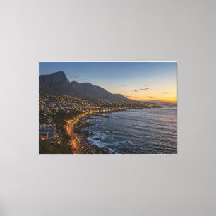 Coastal Mountain Sunset City Lights Canvas Print –