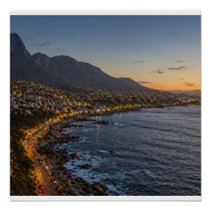 Coastal Mountain Sunset City Lights Canvas Print –